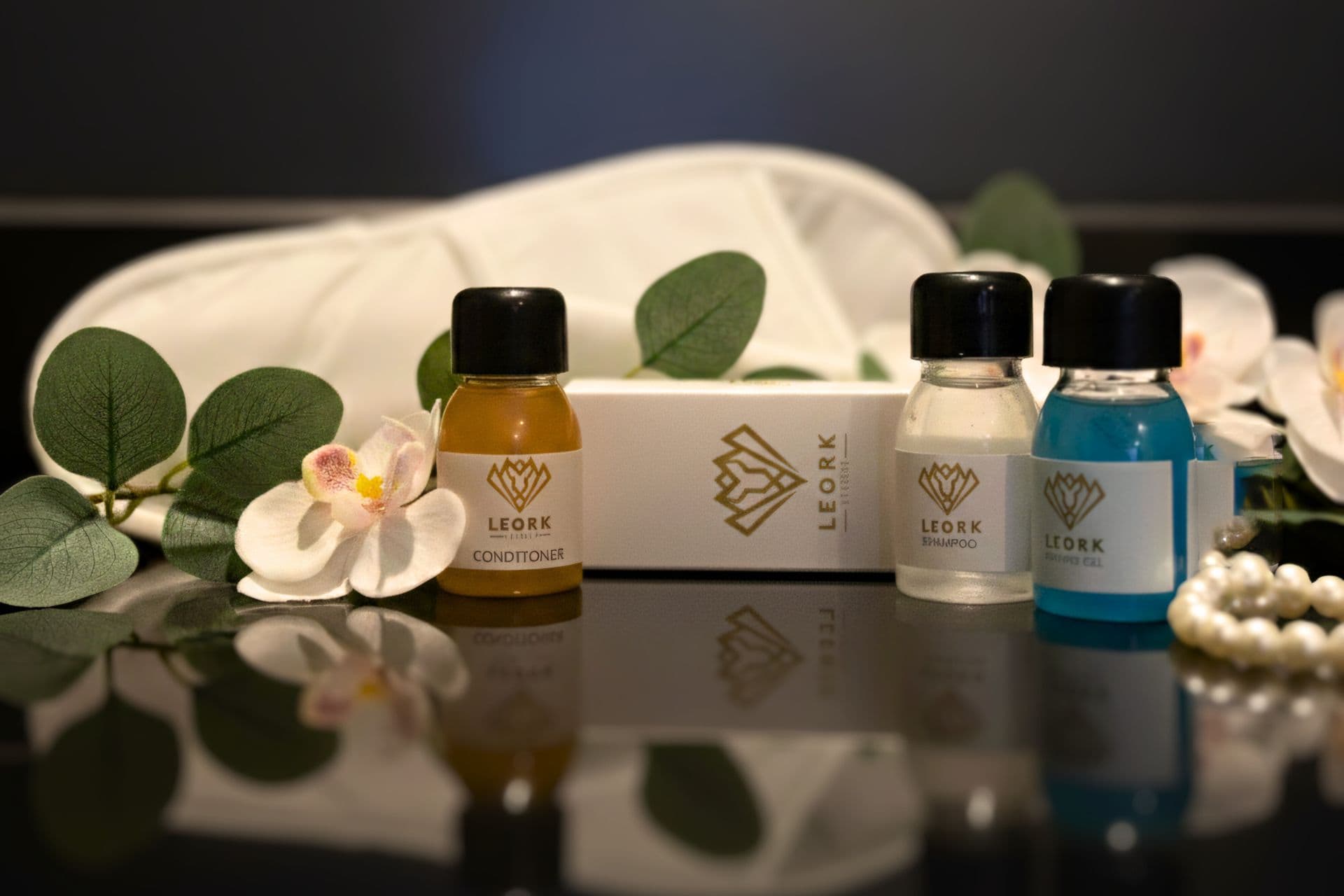 Deluxe King Room amenities including care package, shampoo, shower gel, and conditioner at LEORK Hotels Rawalpindi Islamabad